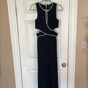 Karen  Miller Elegant Black Jumpsuit with White Accents